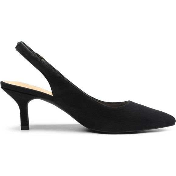 Dream Pairs Women Black-suede Faux Suede Pointed Toe Slingback Low Kitten Heels - Picture 2 of 7